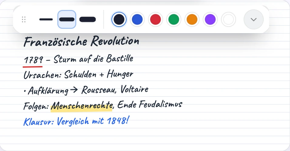 Handschriftliche Mitschrift im Skript